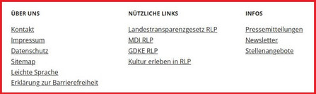 Fußzeile der Webseite mit allgemeinen Informationen